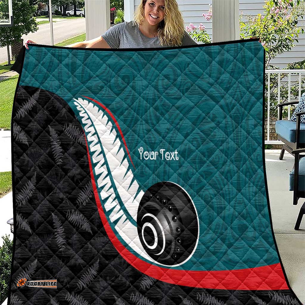 Personalised Aotearoa Lawn Bowls Quilt Maori and Silver Fern Sporty Style Teal Color LT03