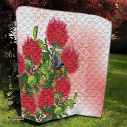 New Zealand Fantail Quilt Maori Koru With Pohutukawa Flowers LT05
