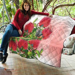 New Zealand Fantail Quilt Maori Koru With Pohutukawa Flowers LT05
