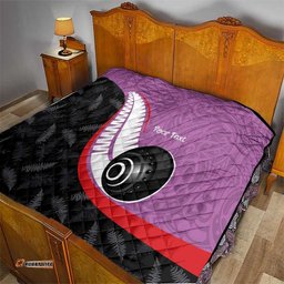 Personalised Aotearoa Lawn Bowls Quilt Maori and Silver Fern Sporty Style Pink Color LT03
