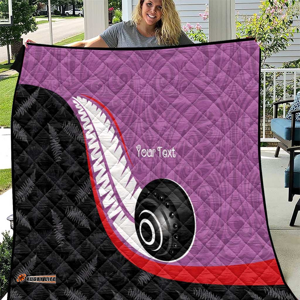 Personalised Aotearoa Lawn Bowls Quilt Maori and Silver Fern Sporty Style Pink Color LT03