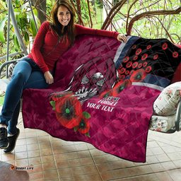 Manly Warringah Sea Eagles ANZAC Personalised Quilt Lest We Forget Poppy Camo LT9