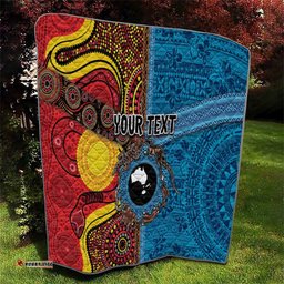 Personalised Australia and Fiji Together Quilt Tribal Palm Tree with Tapa and Aboriginal Animals Half Style LT03