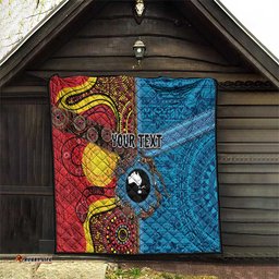 Personalised Australia and Fiji Together Quilt Tribal Palm Tree with Tapa and Aboriginal Animals Half Style LT03