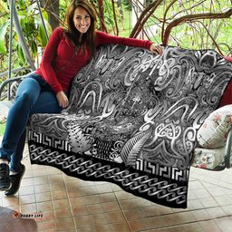 New Zealand Taiaha Maori Quilt Kiwikiwi Minimalist Silver Fern Tukutuku Motif LT9