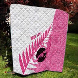 New Zealand Lawn Bowls Breast Cancer Custom Quilt Aotearoa Maori Silver Fern Pink Ribbon LT14