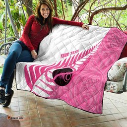 New Zealand Lawn Bowls Breast Cancer Custom Quilt Aotearoa Maori Silver Fern Pink Ribbon LT14