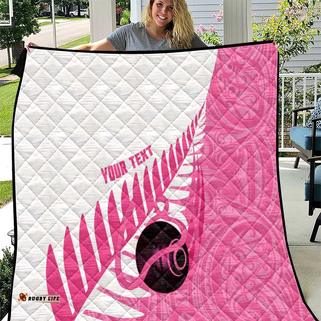 New Zealand Lawn Bowls Breast Cancer Custom Quilt Aotearoa Maori Silver Fern Pink Ribbon LT14