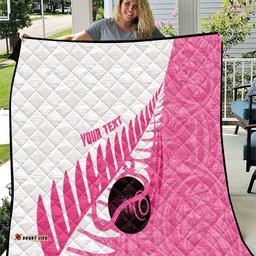 New Zealand Lawn Bowls Breast Cancer Custom Quilt Aotearoa Maori Silver Fern Pink Ribbon LT14