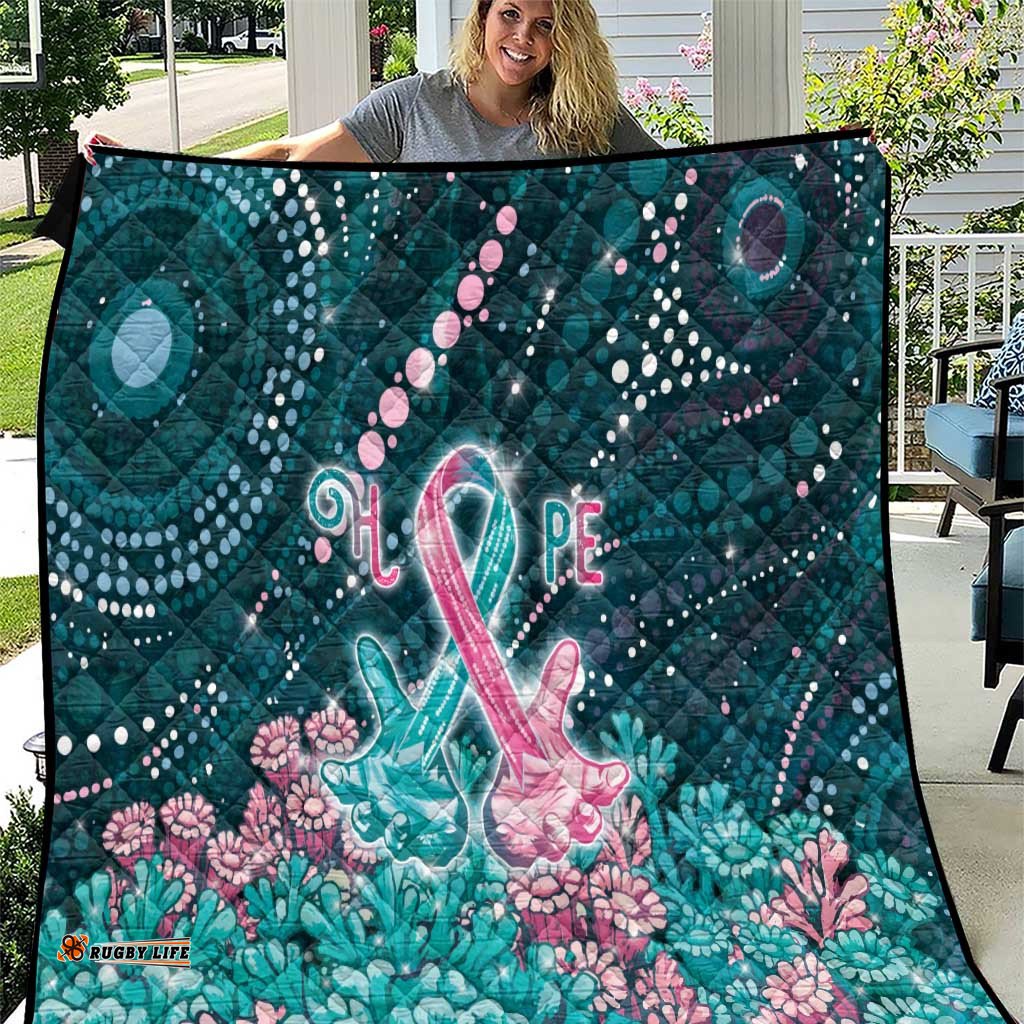 Hereditary Cancer Awareness Quilt Hope Ribbon With Aussie Teal Duncan Coral DT05