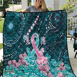 Hereditary Cancer Awareness Quilt Hope Ribbon With Aussie Teal Duncan Coral DT05