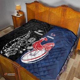 France And New Zealand Rugby Quilt Les Bleus Rooster With Maori Tiki LT05