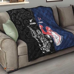 France And New Zealand Rugby Quilt Les Bleus Rooster With Maori Tiki LT05