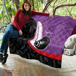 Personalised Aotearoa Lawn Bowls Quilt Maori and Silver Fern Sporty Style Purple Color LT03