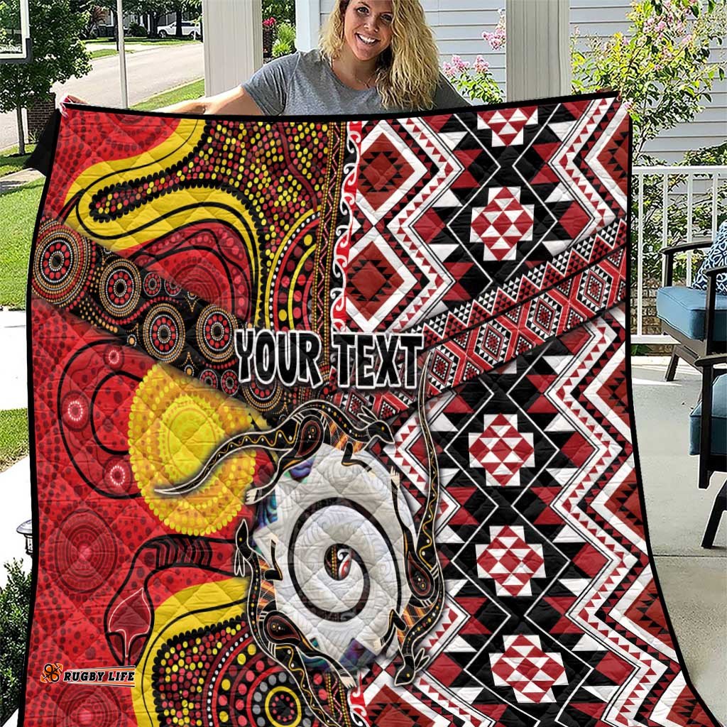 Personalised Aotearoa and Australia Together Quilt Koru and Kangaroo - Taniko with Aboriginal Motif LT03