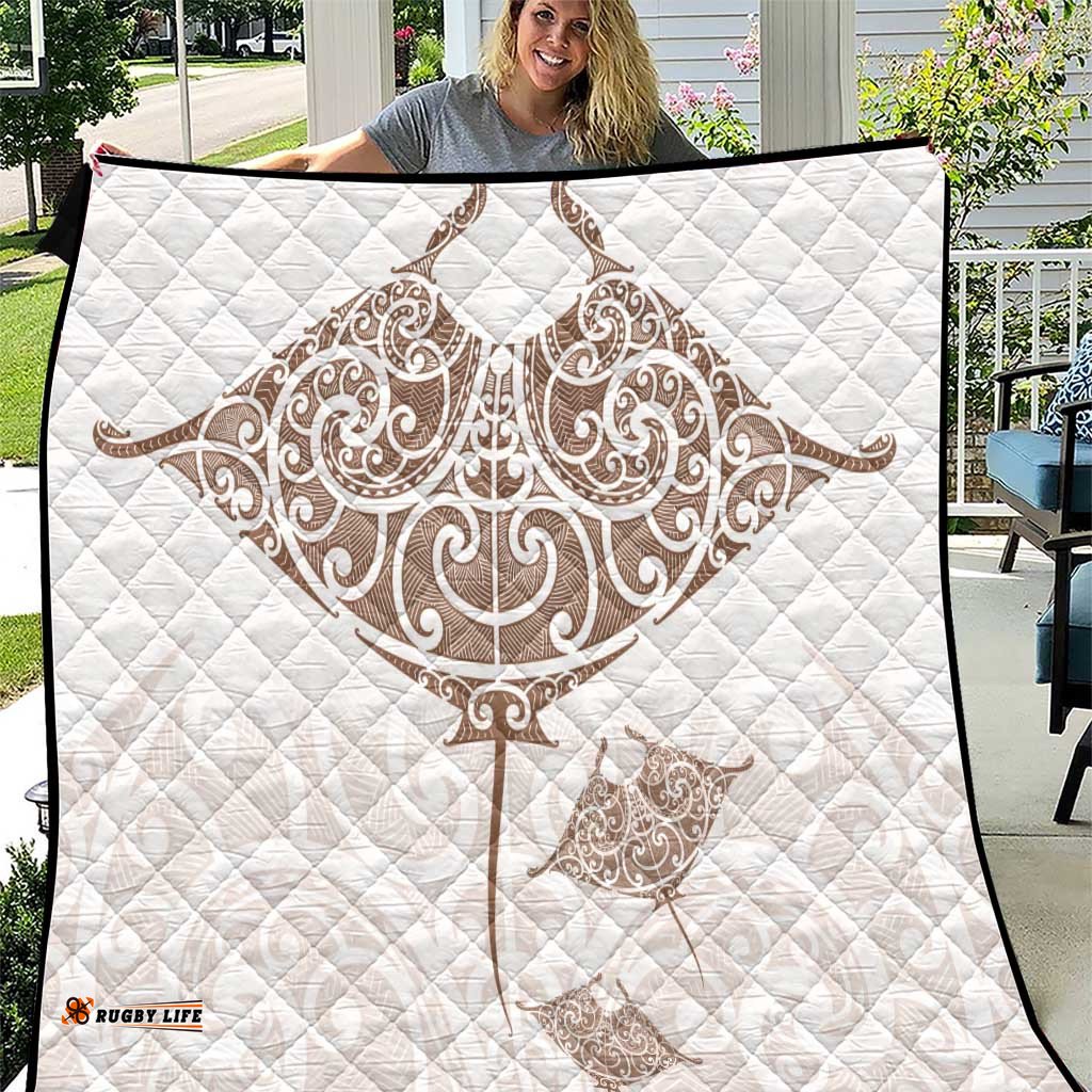 New Zealand Manta Ray Tattoo Quilt Aotearoa Maori Haehae Beige LT14
