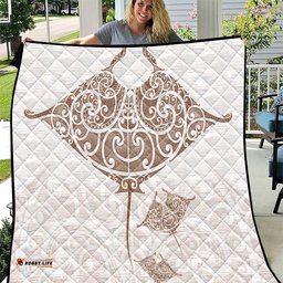 New Zealand Manta Ray Tattoo Quilt Aotearoa Maori Haehae Beige LT14