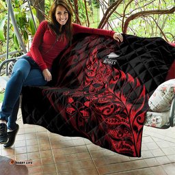 New Zealand Lawn Bowls Quilt Red Maori Warrior Tribal Silver Fern LT9