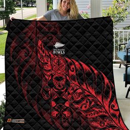New Zealand Lawn Bowls Quilt Red Maori Warrior Tribal Silver Fern LT9