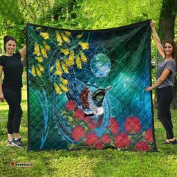 New Zealand Tui Bird Quilt Maori Koru With Pohutukawa Galaxy Style LT05