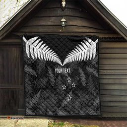 Custom New Zealand Silver Fern Football Quilt Go Aotearoa Grunge Black LT14
