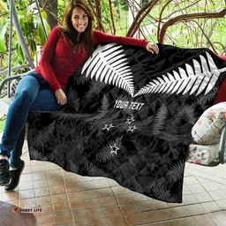 Custom New Zealand Silver Fern Football Quilt Go Aotearoa Grunge Black LT14