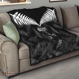 Custom New Zealand Silver Fern Football Quilt Go Aotearoa Grunge Black LT14