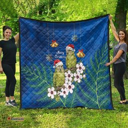 New Zealand Kakapo Christmas Quilt Owl Parrot Santa Sliver Fern Manuka - Blue LT14