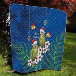 New Zealand Kakapo Christmas Quilt Owl Parrot Santa Sliver Fern Manuka - Blue LT14