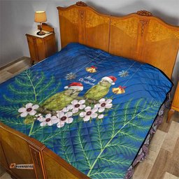 New Zealand Kakapo Christmas Quilt Owl Parrot Santa Sliver Fern Manuka - Blue LT14