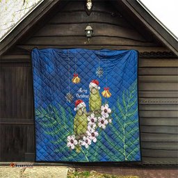 New Zealand Kakapo Christmas Quilt Owl Parrot Santa Sliver Fern Manuka - Blue LT14