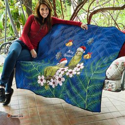 New Zealand Kakapo Christmas Quilt Owl Parrot Santa Sliver Fern Manuka - Blue LT14