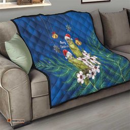 New Zealand Kakapo Christmas Quilt Owl Parrot Santa Sliver Fern Manuka - Blue LT14