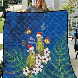 New Zealand Kakapo Christmas Quilt Owl Parrot Santa Sliver Fern Manuka - Blue LT14