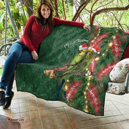 Green Budgerigars on Callistemon Quilt Merry Christmas Aussie LT7
