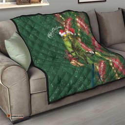 Green Budgerigars on Callistemon Quilt Merry Christmas Aussie LT7