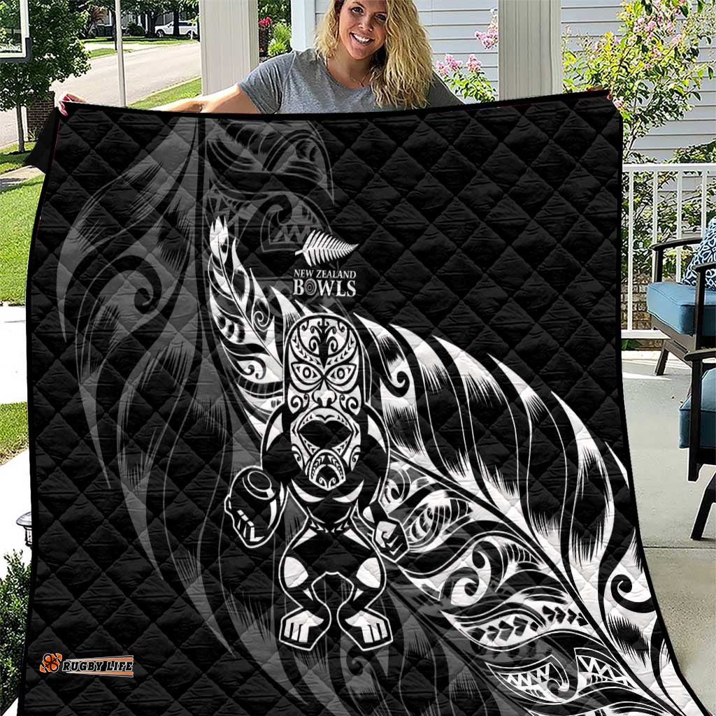 New Zealand Lawn Bowls Quilt Black Maori Warrior Tribal Silver Fern LT9