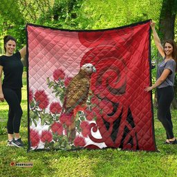 New Zealand Parrot Kaka Quilt Maori Koru With Pohutukawa Flowers LT05