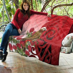 New Zealand Parrot Kaka Quilt Maori Koru With Pohutukawa Flowers LT05