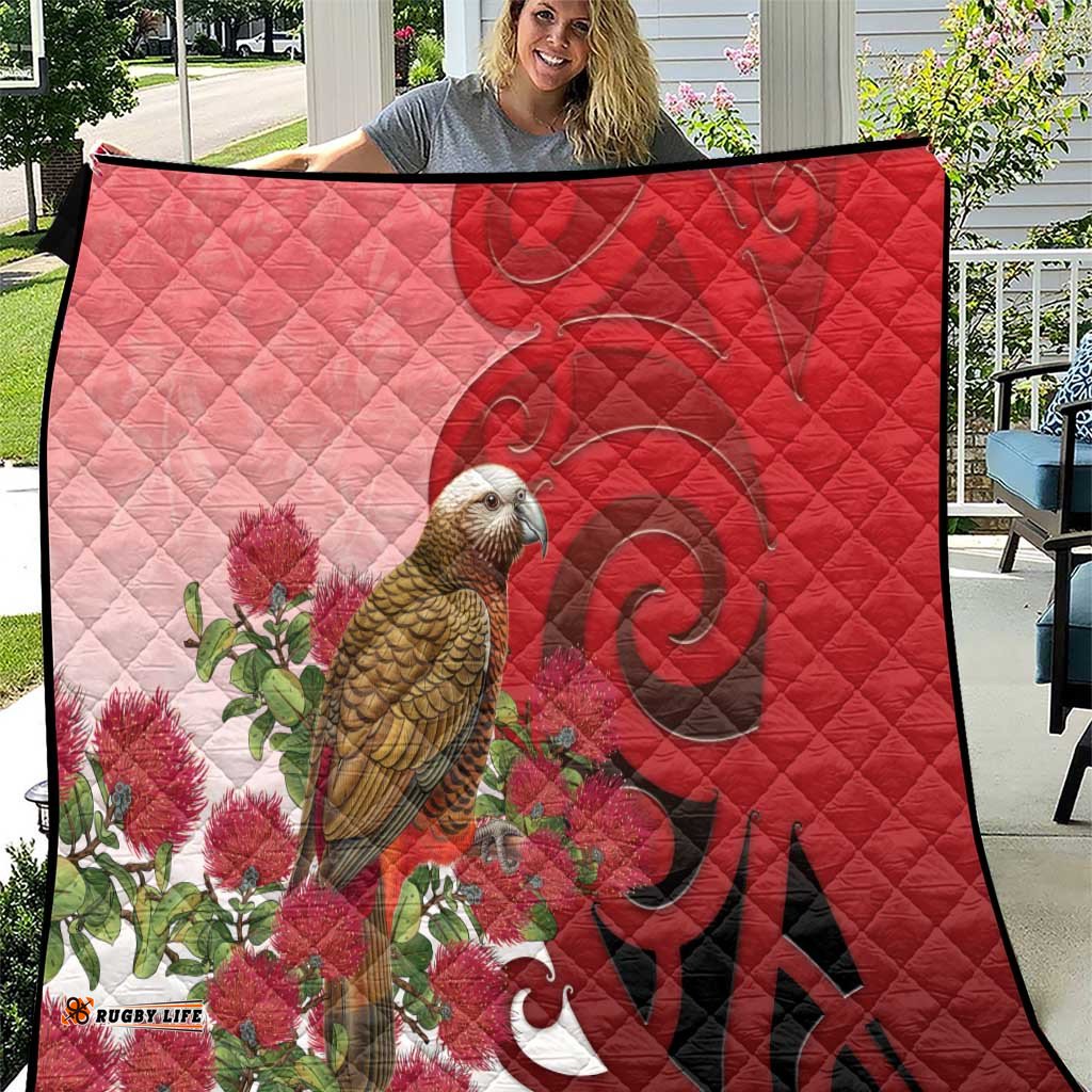 New Zealand Parrot Kaka Quilt Maori Koru With Pohutukawa Flowers LT05