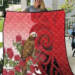 New Zealand Parrot Kaka Quilt Maori Koru With Pohutukawa Flowers LT05