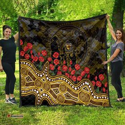 Hawthorn Hawks ANZAC Day Quilt Indigenous Dot Art with Poppy Flower Tribute TS04