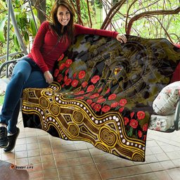 Hawthorn Hawks ANZAC Day Quilt Indigenous Dot Art with Poppy Flower Tribute TS04