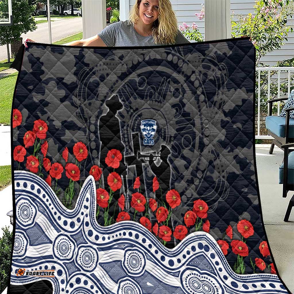 Geelong Cats ANZAC Day Quilt Indigenous Dot Art with Poppy Flower Tribute TS04