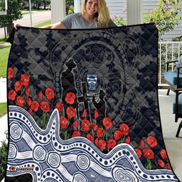 Geelong Cats ANZAC Day Quilt Indigenous Dot Art with Poppy Flower Tribute TS04