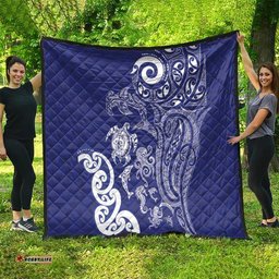 New Zealand Sea Animals with Maori Tribal Tattoo Quilt Blue Color LT03