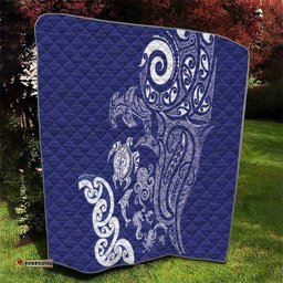 New Zealand Sea Animals with Maori Tribal Tattoo Quilt Blue Color LT03