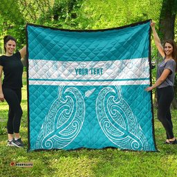 New Zealand Silver Fern Cricket Custom Quilt Black Cap Teal Maori Pattern LT14
