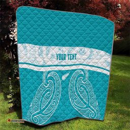 New Zealand Silver Fern Cricket Custom Quilt Black Cap Teal Maori Pattern LT14