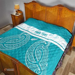 New Zealand Silver Fern Cricket Custom Quilt Black Cap Teal Maori Pattern LT14